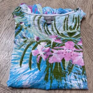 J. Jill XS Floral Tropical‎ Blue Pink Sleeveless Tank Top Casual Summer